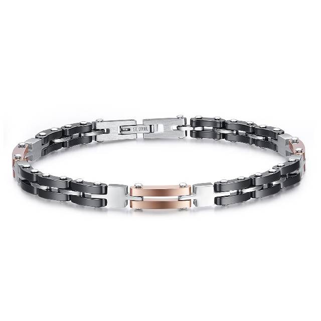 Bracciale Uomo Arkano Semirigido Acciaio Bicolore Ceramica Nera BAC29NR